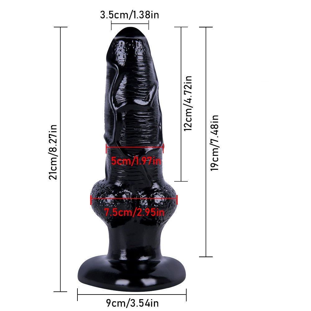 Flexible black stretchy dildo for men, artificial penis.