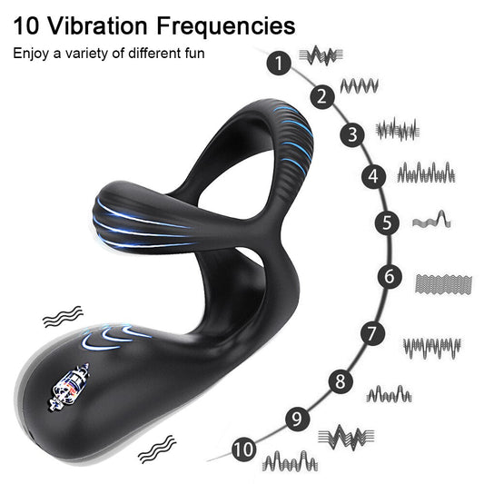3-in-1 Vibrating Cock Ring Male Vibrator Penis Ring Delay Ejaculation Cockring Perineum Stimulator Sex Toys for Men Adult Goods