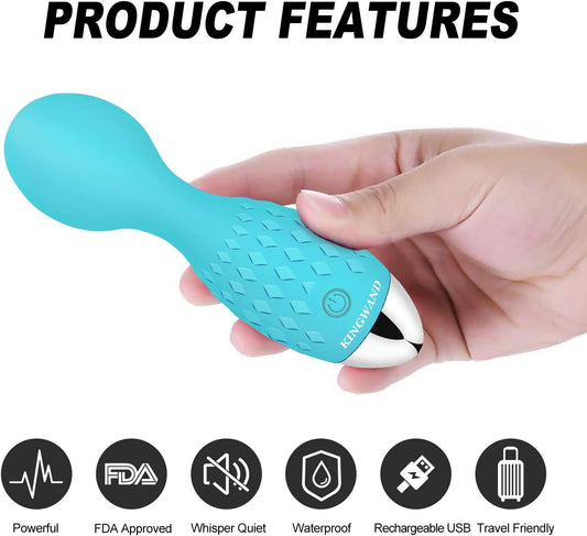 Mini Wand Massager - Portable Small Cordless Waterproof Handheld Massager for Body Hand Neck Foot Massage - Electric Rechargeable Powerful Vibrating (Blue)