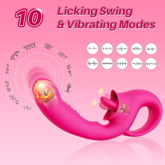 Clitoral G Spot Vibrator. Realistic Clitoral Stimulator for Women with 10 Licking & Vibrating Modes. Strapless Strap-On Dildo for Multiple Stimulation. Adult Sex Toys