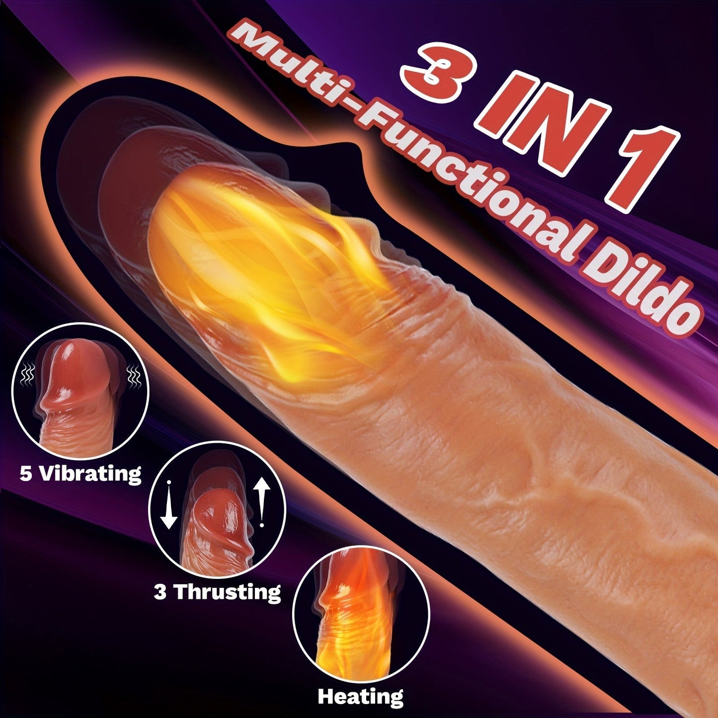 Thrusting Dildo Vibrator Sex Toys - 8.8 3-in-1 Heated Realistic G-Spot Anal Vibrating Dildo with 3 Telescopic & 5 Vibration Modes Adult Toy. Strap-on Thick Silicone Dildos for Women Couples
