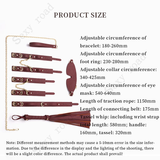 BDSM Fetish Bundle Bondage Leather Set Restraint Slave Handcuffs Collar Whip Dog Adult Game