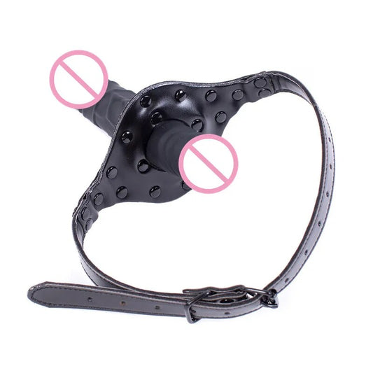 BDSM Sex Slave Mouth Gags Pair Head Bondage Restraints Real Dildo Open Mouth Gag Ball Oral Sex Toys for Women Men