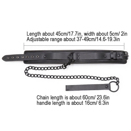 BDSM Bondage Collar, Genuine Leather and Iron Chain Link, Metal Hole Slave Collars for Women, Sex Toys for Couples, Sex Restraints