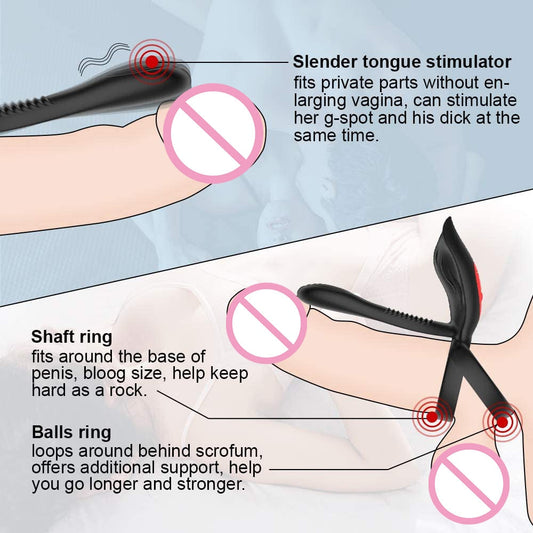 New Couples Delay Ejaculation Penis Vibrator with Double Cock Ring Nipple Massager Adult Sex Toys for Men Clitoris Stimulator