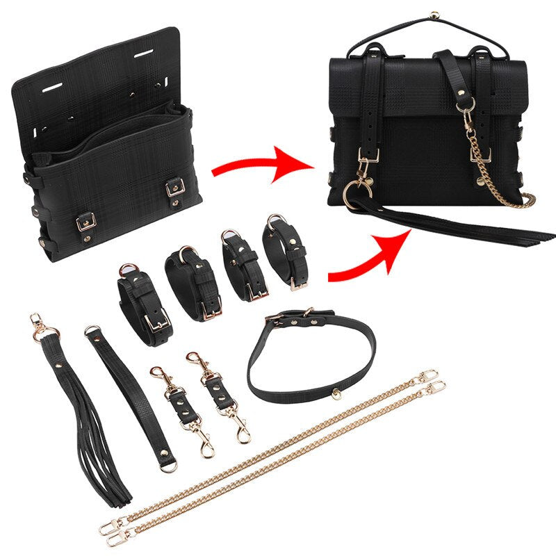 Sex Bondage BDSM Kit Restraints Set Sex Toys with Hand Cuffs Ankle Cuff Bondage Collection & Whip & Collar Choker SM Games
