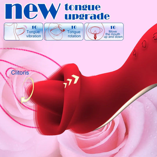 Tongue Licking Vibrator for Women with Handle, 10-Speed Clitoral Stimulator, Nipple and G-Spot Female Masturbator, Adult Sex Toys 18+