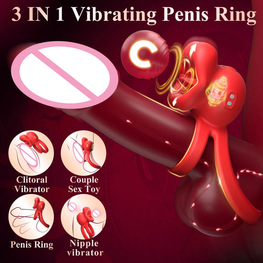 Vibrating Penis Ring with Tongue Licking Clitoral Stimulator, Delay Ejaculation Cockring Penisring, Sex Toys for Men, Adults 18+