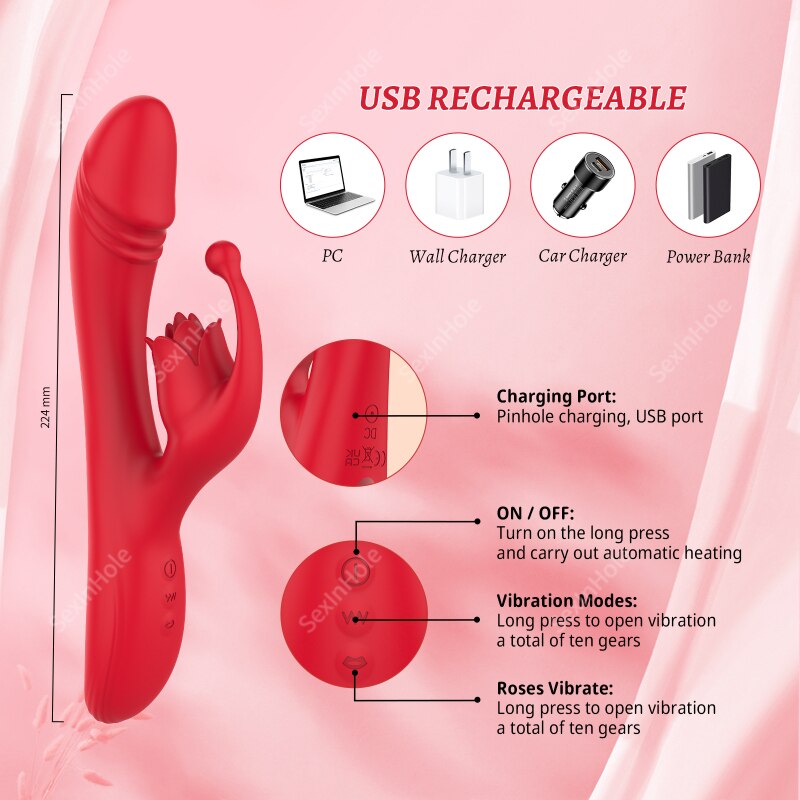 10โหมด G-Spot Rose สำหรับผู้หญิง Dildo Clitoris ลิ้นเซ็กซ์ทอยหญิงสินค้า Stimulator สั่นไข่ผู้ใหญ่ของเล่นผู้หญิง18