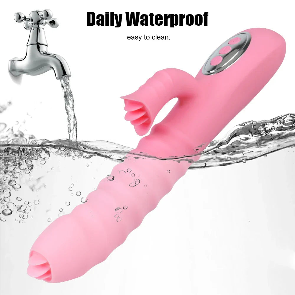 12 Vibration 5 Telescopic Modes Vagina G Spot Massager Heated Dildo Tongue Licking Vibrator Clitoris Stimulator