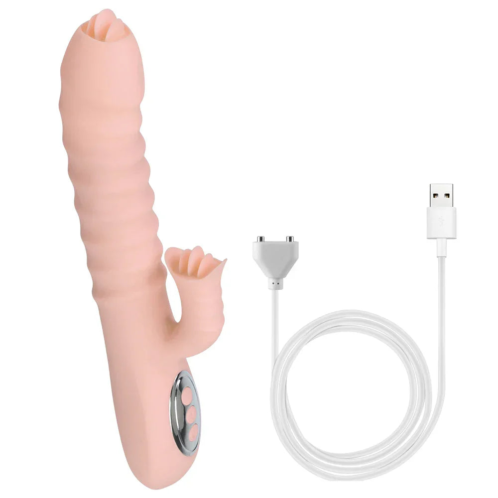 12 Vibration 5 Telescopic Modes Vagina G Spot Massager Heated Dildo Tongue Licking Vibrator Clitoris Stimulator