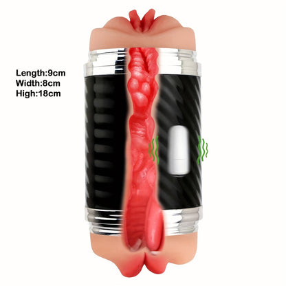 2-in-1 Male Masturbators with Vibration Modes, Stimulator, Double-Sided Pocket Pussy Toy, Realistic Texture Male Masturbation Cup, Silicone Hands-Free Stroker Sex Toy