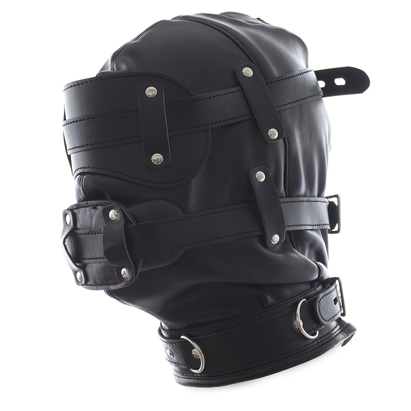 Black Leather BDSM Head Hood with Removable Blindfold And Dildos Mouthpiece Gag - Adult Sex Toy. SM Bondage Accessories Valentine'S Day Gift