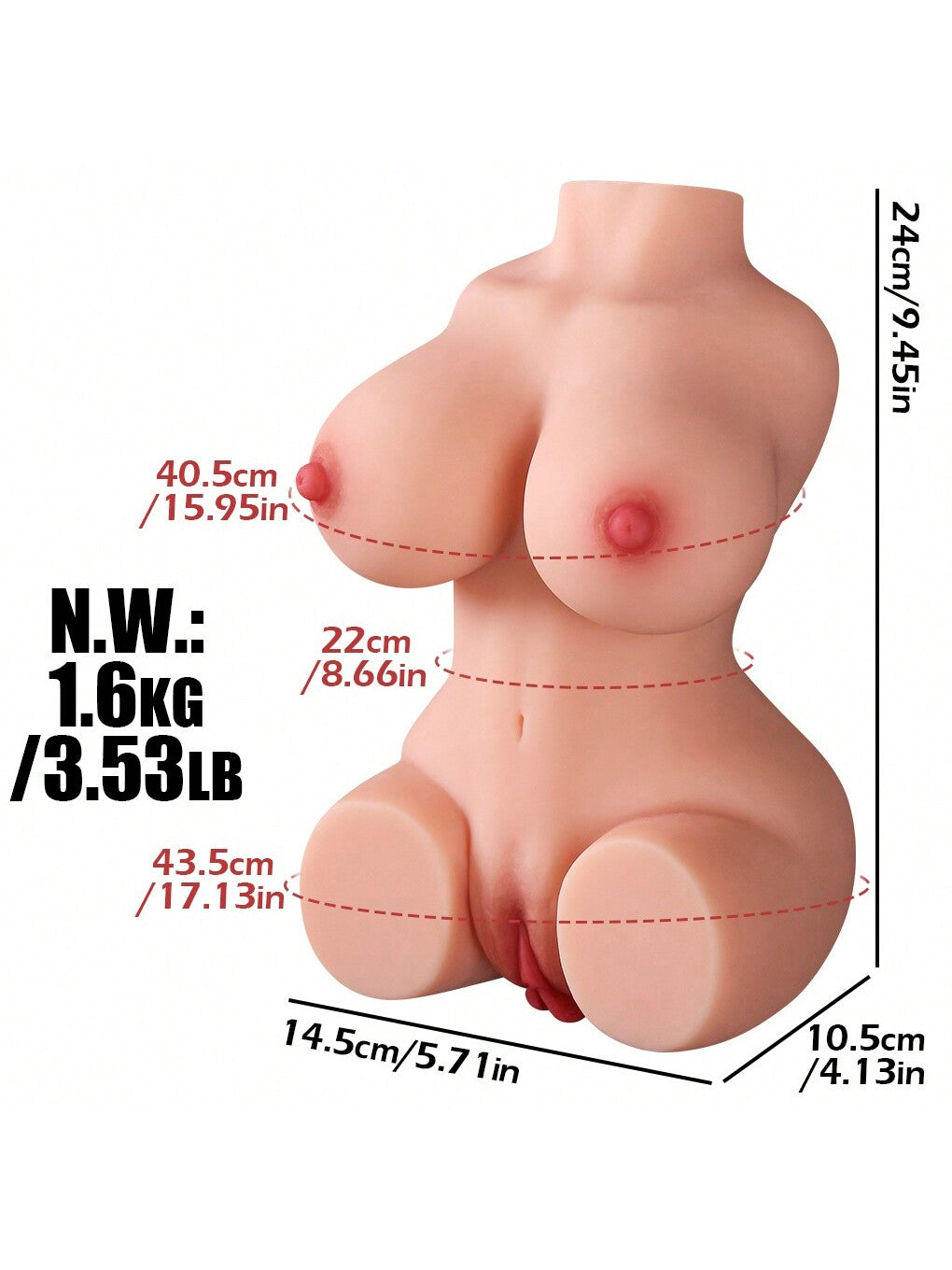 3-in-1 Sex Doll Male Masturbator TPE with Realistic Boobs, Vagina, and Anal Torso Love Dolls, Pocket Pussy, 1.6KG Pocket Pussy for Men's Masturbation