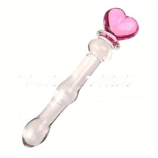 Sophisticated Elegant Pink Heart-Embellished Glass Stirring Rod - Female Sex Toys Anal Toys