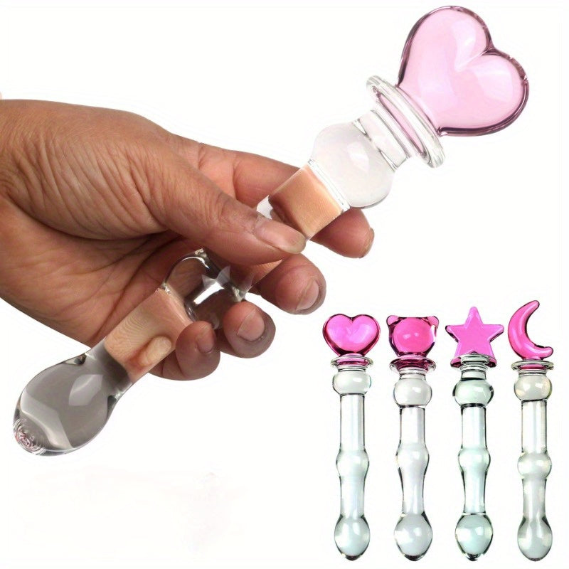 Sophisticated Elegant Pink Heart-Embellished Glass Stirring Rod - Female Sex Toys Anal Toys