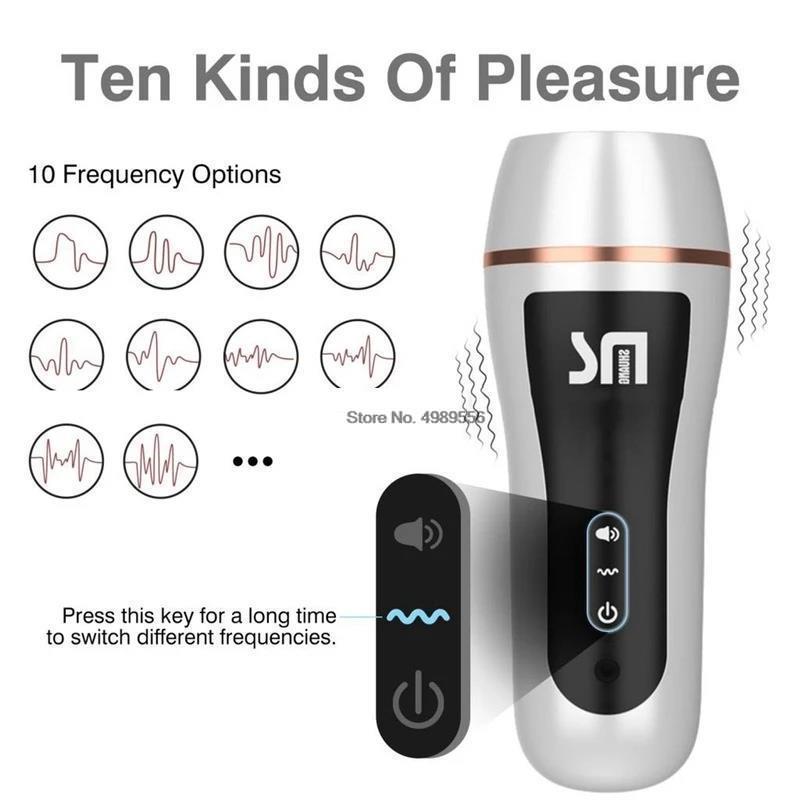 18+ Male Masturbator Penis Pump Vibrator Adult Endurance Exercise Artificial Vagina 10-Speed Penis Delay Trainer Sex Toys For Men