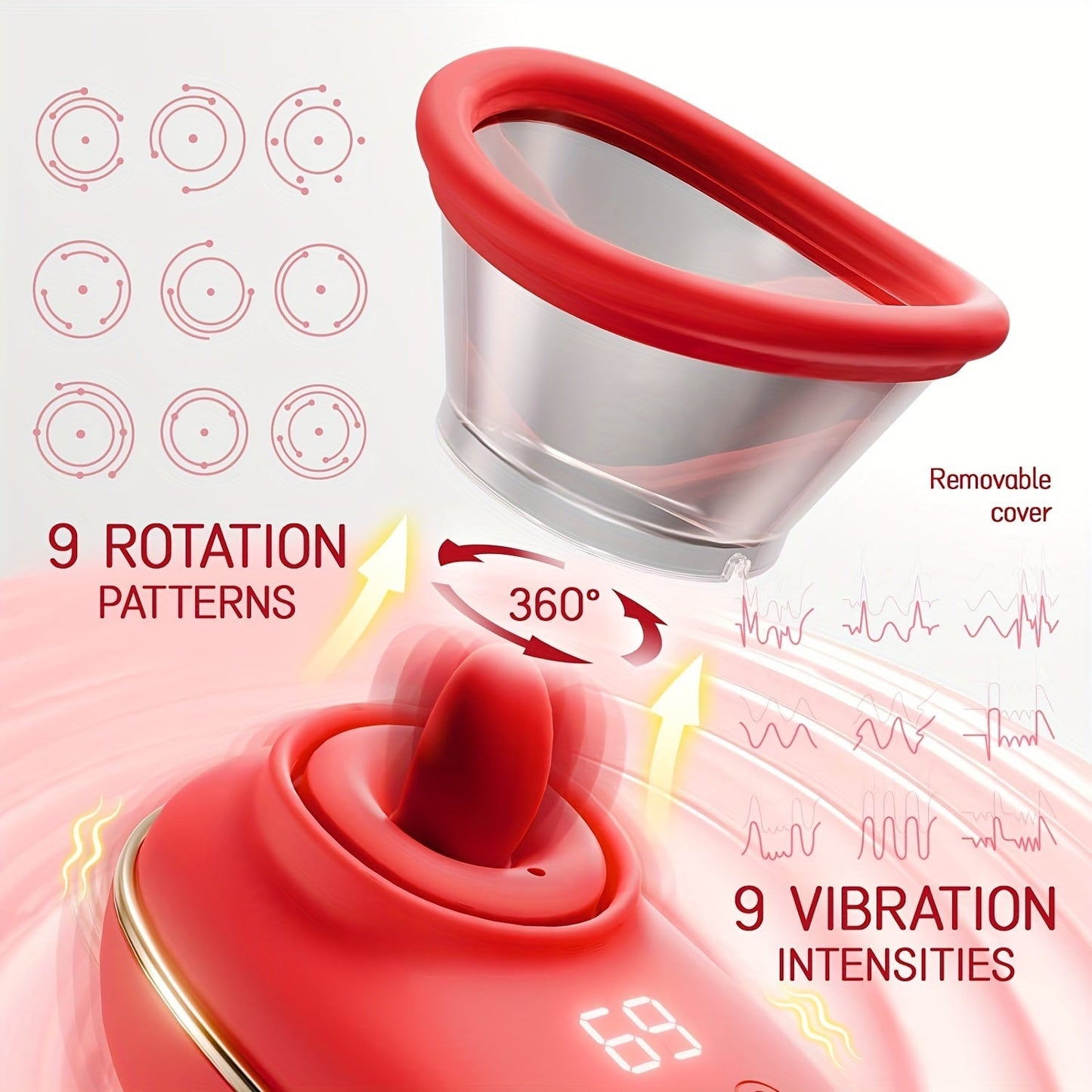 Rose Massager, 9 Frequency Vibration. 9 Frequency Tongue Licking. 3 Frequency Sucking. Adult Female Masturbation Sex Toy
