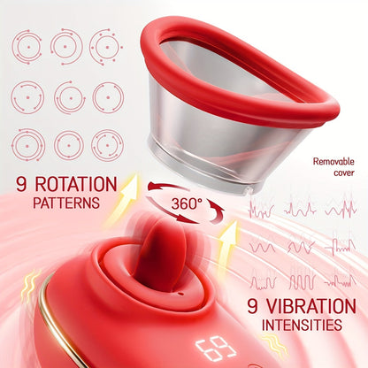 Rose Massager, 9 Frequency Vibration. 9 Frequency Tongue Licking. 3 Frequency Sucking. Adult Female Masturbation Sex Toy