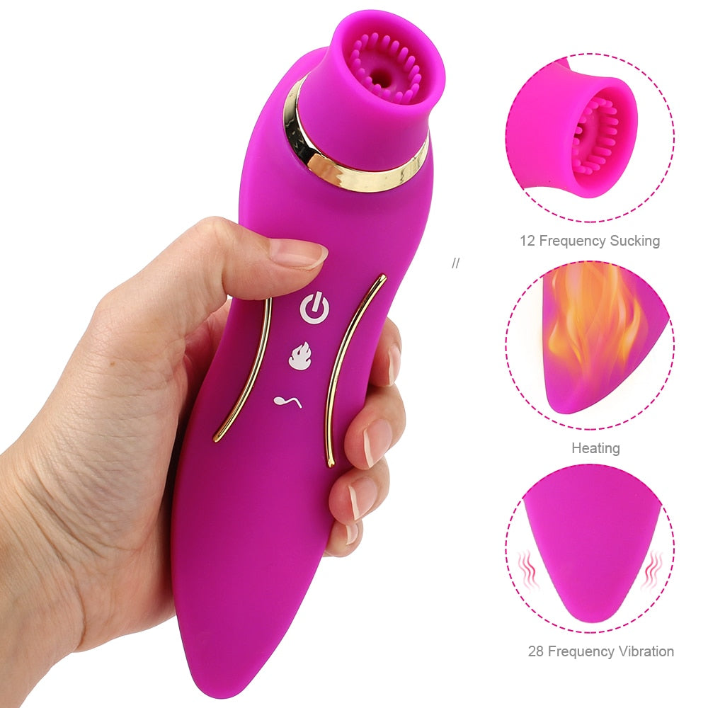 2 In 1 Heating Nipple Sucker Vibrator Dildo Vagina Stimulation Vibrating Strong Suction Dual Head Clitoris Sex Toys for Woman