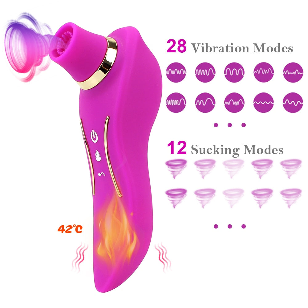 2 In 1 Heating Nipple Sucker Vibrator Dildo Vagina Stimulation Vibrating Strong Suction Dual Head Clitoris Sex Toys for Woman