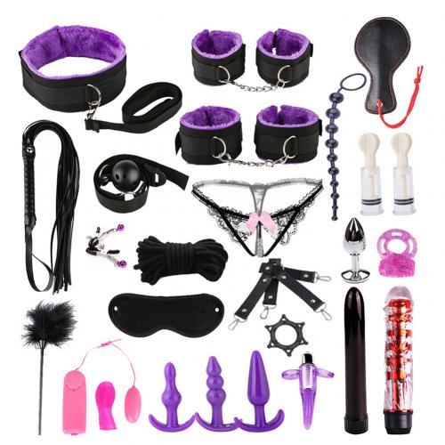 26Pcs Sexy Lace-up Briefs Bondage Handcuffs Blindfold Couple Sex Toys Tool Kit BDSM Bondage Set Flirting Toys for Couple Slave