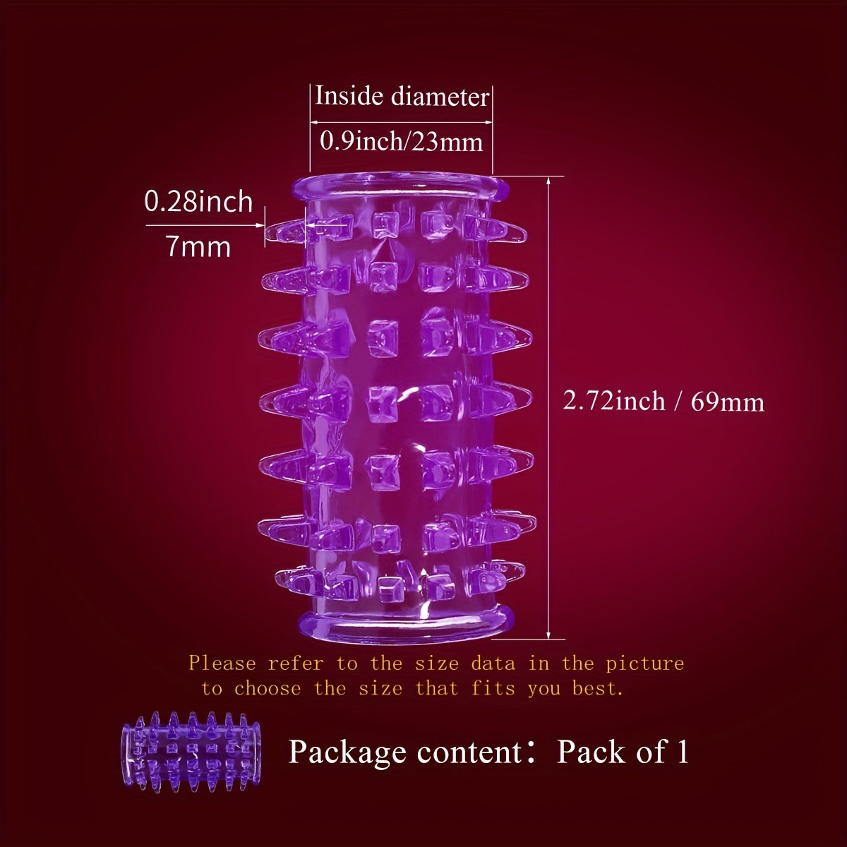 2.72-inch Purple Penis Sleeve. Waterproof and Skin-friendly TPE Material. Prickly Texture Design. Physical Sensitivity Reduction. Enhances Erection. Delay Ejaculation Lasting Ring. Sex Toys for Men or Couples.