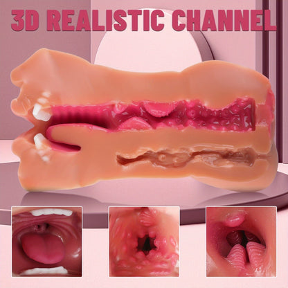 3-in-1 Realistic Male Masturbator - Oral, Vaginal & Anal Pocket Pussy Sex Toy for Men with 3D Textured Channels, Ultra-Soft TPE Material, Waterproof Adult Pleasure Accessory