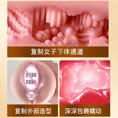Pussy in a can, made from real, synthetic rubber. Use your hand to masturbate with the pussy in a can. Sex toy product for men. 18+