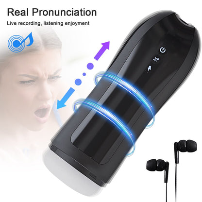 Automatic male masturbator, vibrating telescopic sex toy with moaning sounds, adult product