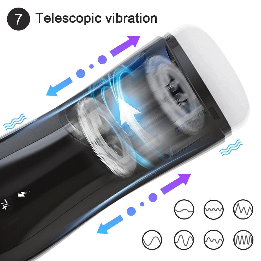 Automatic male masturbator, vibrating telescopic sex toy with moaning sounds, adult product