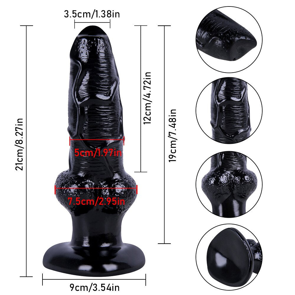 Flexible black stretchy dildo for men, artificial penis.