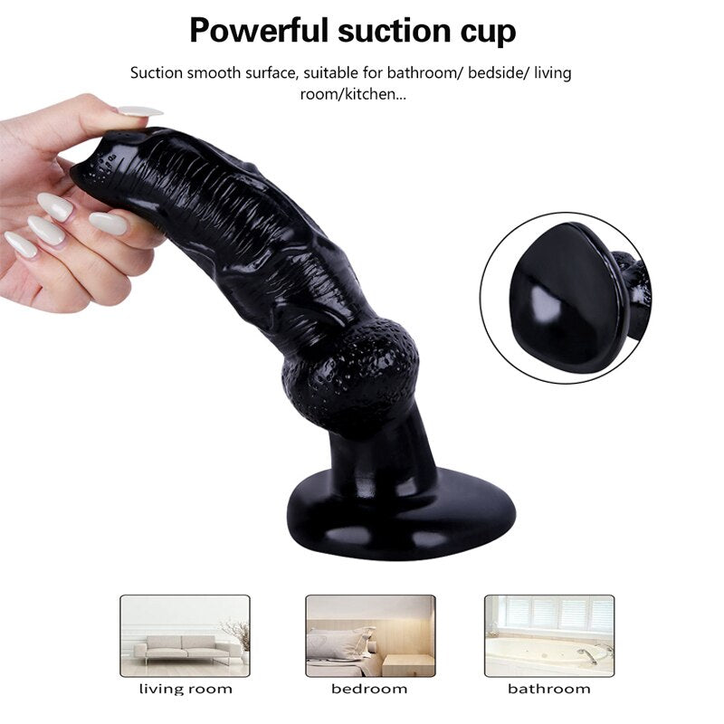 Flexible black stretchy dildo for men, artificial penis.