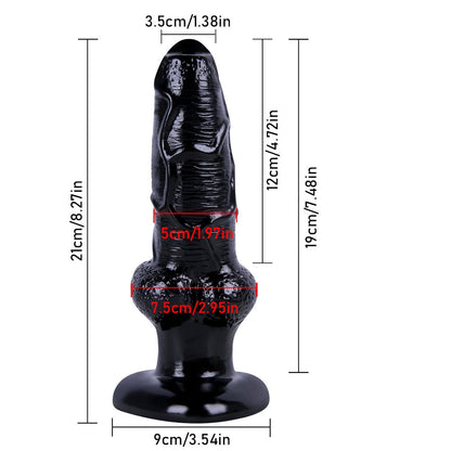 Flexible black stretchy dildo for men, artificial penis.
