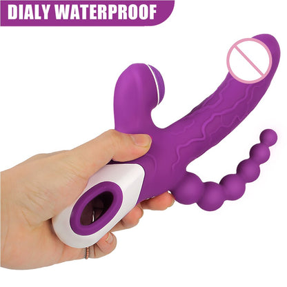 3-in-1 Vibrator Clitoris Sucker Anal Vaginal Stimulator 12-Speed Vibrating Dildo 3-Mode Oral Vacuum Sucking Sex Toys for Women