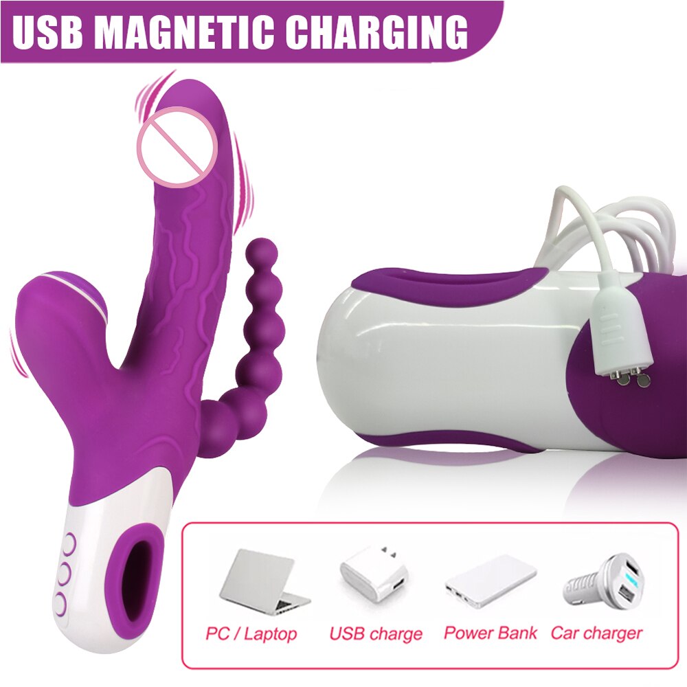 3-in-1 Vibrator Clitoris Sucker Anal Vaginal Stimulator 12-Speed Vibrating Dildo 3-Mode Oral Vacuum Sucking Sex Toys for Women