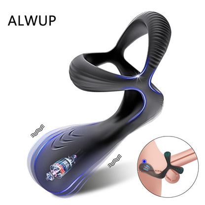 3-in-1 Vibrating Cock Ring Male Vibrator Penis Ring Delay Ejaculation Cockring Perineum Stimulator Sex Toys for Men Adult Goods