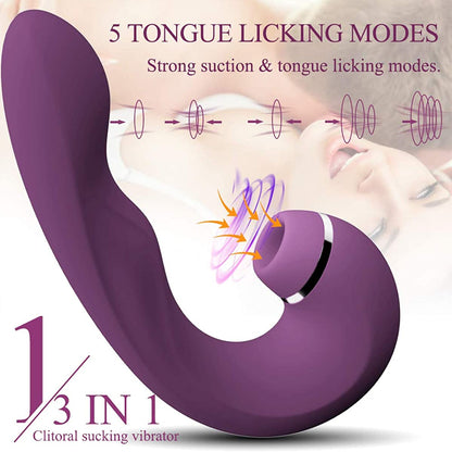 3-In-1 Thrilling Suction Vibrator, Powerful Clitoral Stimulator, Vaginal Sex Toy for Women