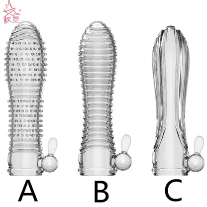3 Types Condoms Granule Thread Wavy Line Delay Enlargement Penis Sleeve Egg Vibrator Reusable Condom Adult Sex Toys for Men