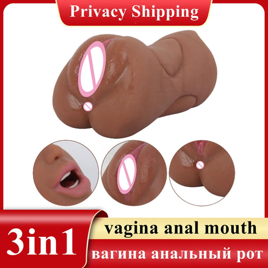 3-in-1 Sex Toy for Men, Realistic Dual-Color Deep Throat Masturbator with Silicone Vaginal, Oral and Anal Openings, Erotic Sex Toy