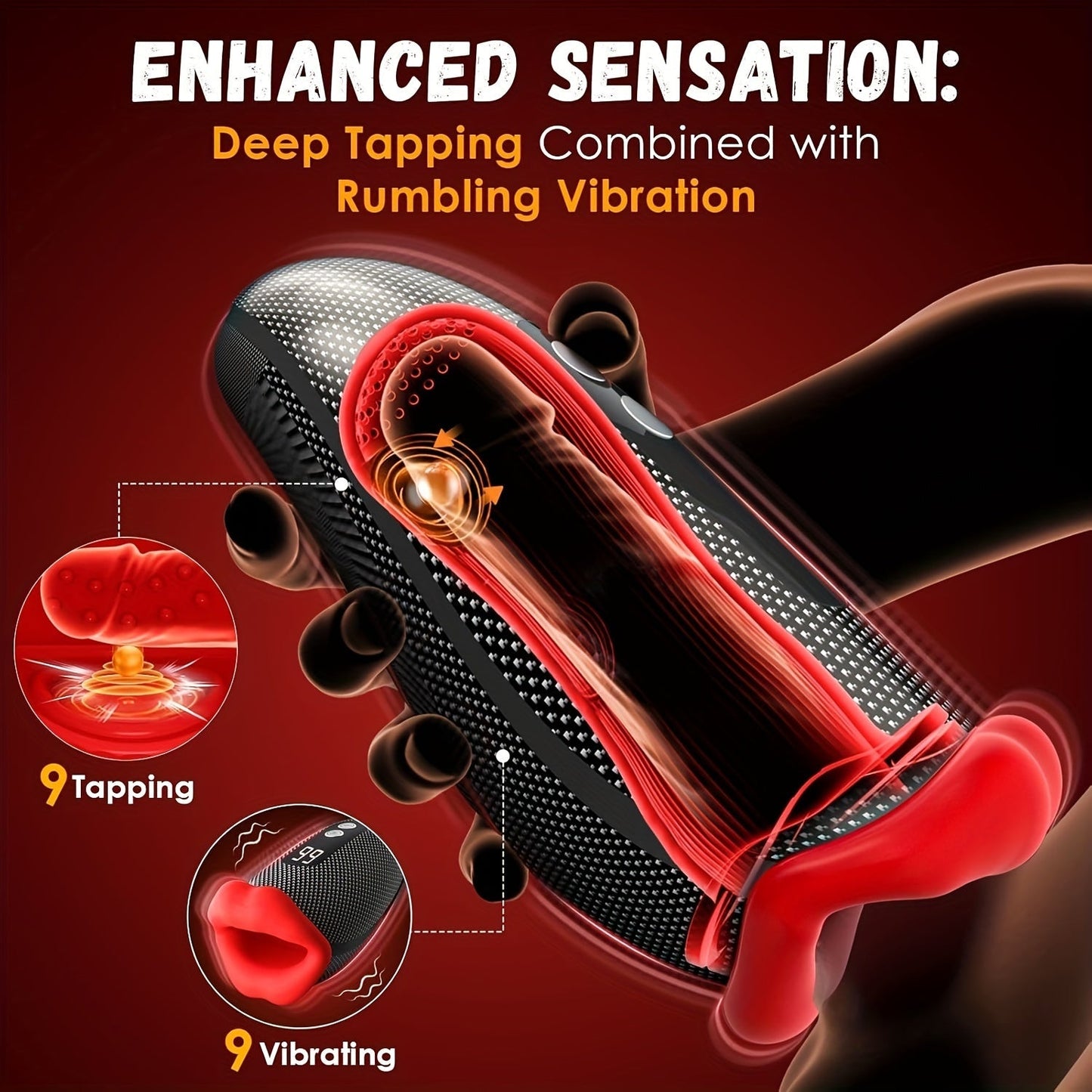 Male Sex Toys For Men Penis Vibrator - Male Masturbator Deep Throat-Mouth Men's Stroker 9 Tapping & Vibrating Penis Pump Trainer LCD 360° Wrapped Male Vibrator Adult Sex Toy