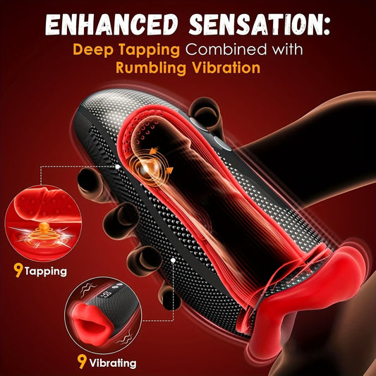 Male Sex Toys For Men Penis Vibrator - Male Masturbator Deep Throat-Mouth Men's Stroker 9 Tapping & Vibrating Penis Pump Trainer LCD 360° Wrapped Male Vibrator Adult Sex Toy