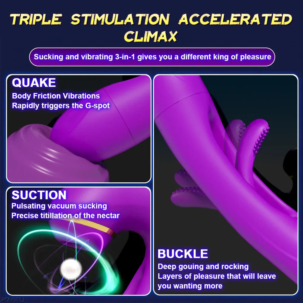 Women's Vibrating Dildo, Clitoral Vibrator, Nipple Stimulator, Vaginal Massager, Suction Sex Toy for Adults