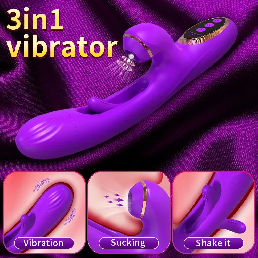 Women's Vibrating Dildo, Clitoral Vibrator, Nipple Stimulator, Vaginal Massager, Suction Sex Toy for Adults