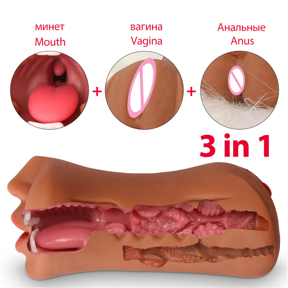 3D ที่สมจริง Oral Masturbation ชายคอหีเพศช่องคลอดจริง Pussy Sextoy สำหรับชาย3ใน1 Masturbstor ผู้ใหญ่อมควย sex Choop