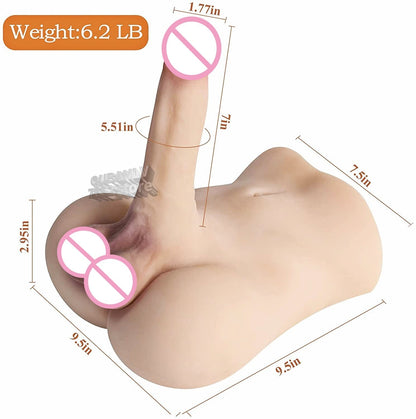 3D Penis Silicone Doll Dildo, Sexy Toy for Men, Women, Gay, Half-Body Long Torso Sex Doll with Big Dildo