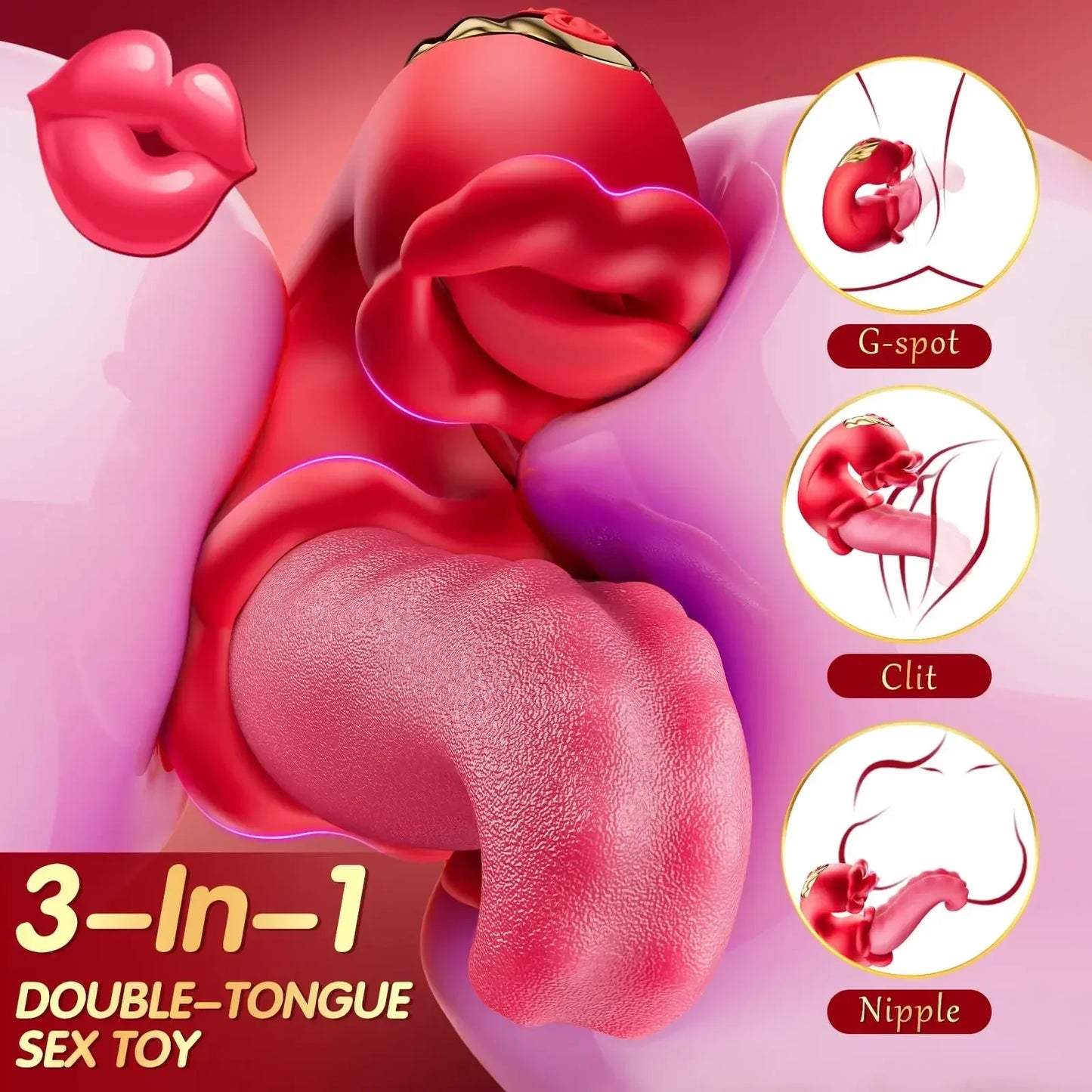 4-in-1 Tongue-Licking Thrusting Vibrators, Dildo Rose G-Spot Clitoral Stimulator Vibrator Adult Sex Toys for Women and Couples
