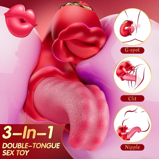4-in-1 Tongue-Licking Thrusting Vibrators, Dildo Rose G-Spot Clitoral Stimulator Vibrator Adult Sex Toys for Women and Couples