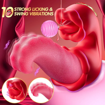 4-in-1 Tongue-Licking Thrusting Vibrators, Dildo Rose G-Spot Clitoral Stimulator Vibrator Adult Sex Toys for Women and Couples