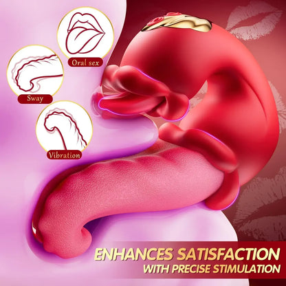 4-in-1 Tongue-Licking Thrusting Vibrators, Dildo Rose G-Spot Clitoral Stimulator Vibrator Adult Sex Toys for Women and Couples